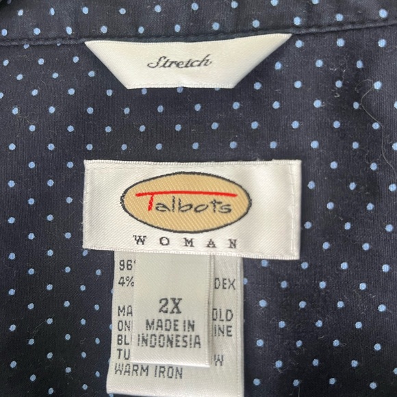 Talbots Dark Blue w Light Blue Polka Dots Long Sleeve Button Up Blouse Size 2X - Picture 4 of 5